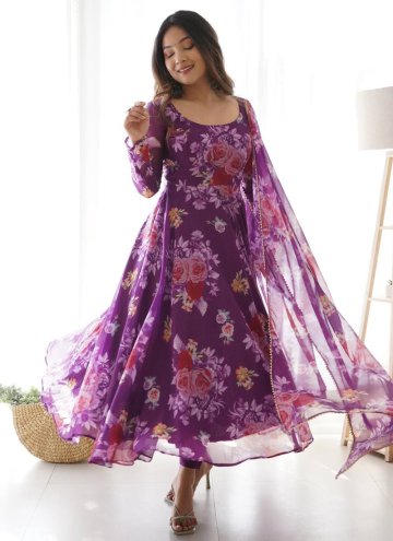 Gratifying Purple Organza Printed Gown