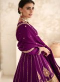 Gratifying Purple Silk Embroidered Pant Style Suit - 2