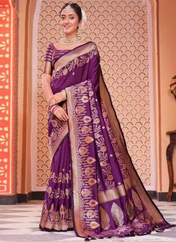 Gratifying Purple Silk Woven Designer Saree