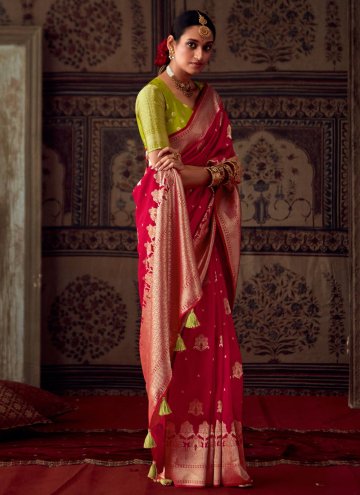 Gratifying Red Banarasi Woven Classic Designer Saree