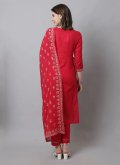 Gratifying Red Cotton  Embroidered Pant Style Suit - 2