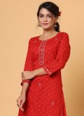 Gratifying Red Cotton  Mirror Work Salwar Suit - 1