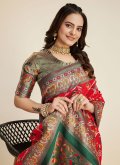 Gratifying Red Kanjivaram Silk Woven Classic Designer Saree for Ceremonial - 3