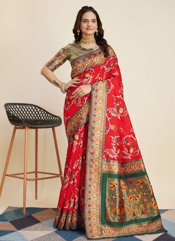 Gratifying Red Kanjivaram Silk Woven Classic Designer Saree for Ceremonial