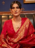 Gratifying Red Satin Silk Woven Traditional Saree for Engagement - 1