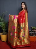 Gratifying Red Silk Jacquard Work Trendy Saree - 1