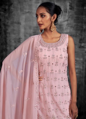 Gratifying Rose Pink Georgette Mirror Work Salwar Suit