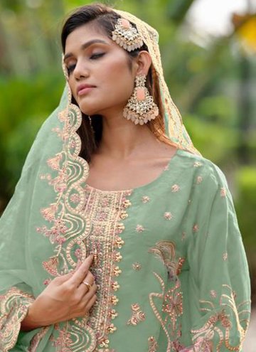 Gratifying Sea Green Organza Embroidered Salwar Suit for Ceremonial