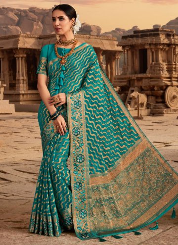 Gratifying Turquoise Georgette Embroidered Trendy 