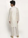 Gratifying White Art Dupion Silk Plain Work Kurta Pyjama - 2