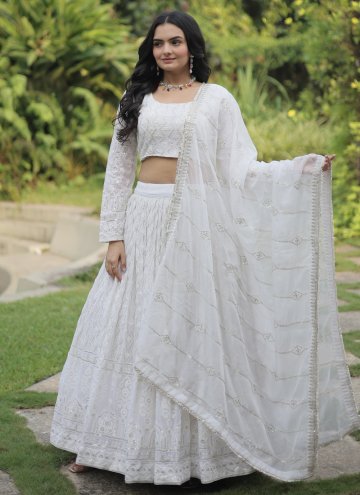 Gratifying White Faux Georgette Embroidered Design