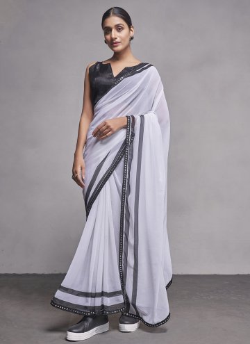 Gratifying White Georgette Lace Trendy Saree