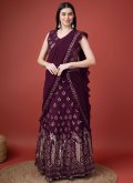 Gratifying Wine Georgette Embroidered Contemporary Saree - 2