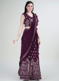 Gratifying Wine Georgette Embroidered Contemporary Saree - 3