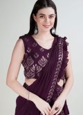 Gratifying Wine Georgette Embroidered Contemporary Saree - 4