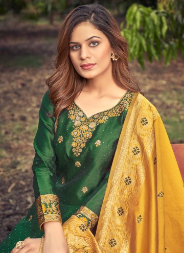 Gratifying Woven Banarasi Green Salwar Suit