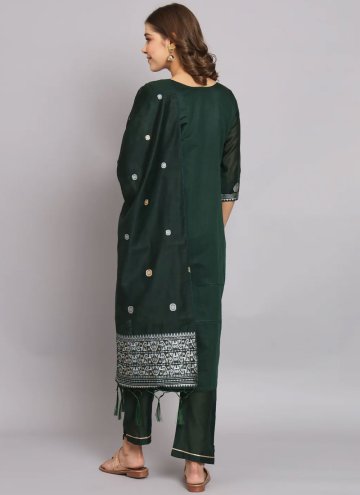Gratifying Woven Cotton Silk Green Salwar Suit