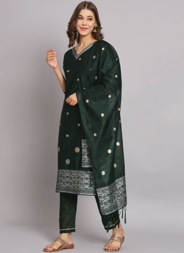 Gratifying Woven Cotton Silk Green Salwar Suit