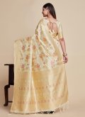 Gratifying Woven Kanjivaram Silk Cream Designer Saree - 1