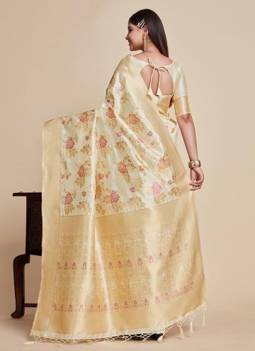 Gratifying Woven Kanjivaram Silk Cream Designer Saree