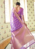 Gratifying Woven Silk Purple Designer Saree - 1