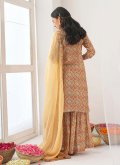 Gratifying Yellow Muslin Floral Print Salwar Suit for Ceremonial - 1