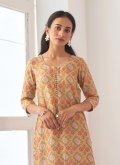 Gratifying Yellow Muslin Floral Print Salwar Suit for Ceremonial - 3
