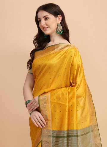 Gratifying Yellow Tussar Silk Woven Designer Saree