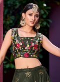 Green A Line Lehenga Choli in Art Silk with Embroidered - 1