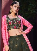 Green A Line Lehenga Choli in Art Silk with Embroidered - 2