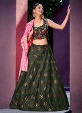 Green A Line Lehenga Choli in Art Silk with Embroidered - 3