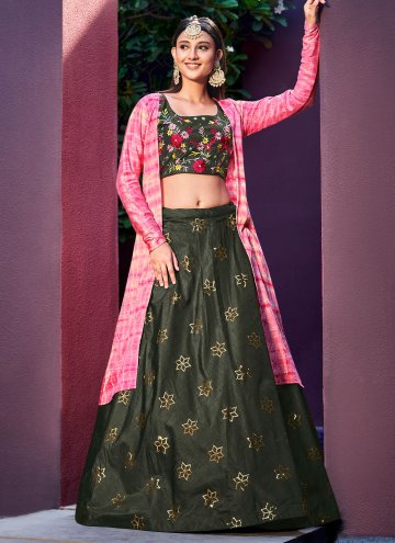 Green A Line Lehenga Choli in Art Silk with Embroidered