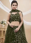 Green A Line Lehenga Choli in Georgette with Embroidered - 1