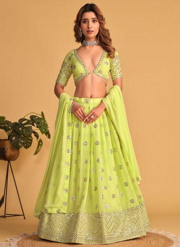 Green A Line Lehenga Choli in Georgette with Embroidered