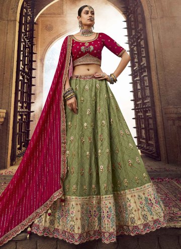 Green A Line Lehenga Choli in Viscose with Embroid
