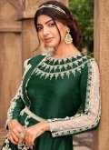 Green Anarkali Salwar Kameez in Silk with Woven - 1