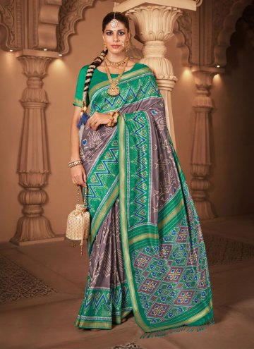 Green and Grey color Patola Silk Silk Saree with Patola Print