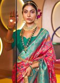 Green and Magenta Patola Silk Woven Designer Traditional Saree - 4