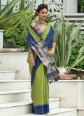 Green and Navy Blue color Checks Silk Classic Designer Saree - 2