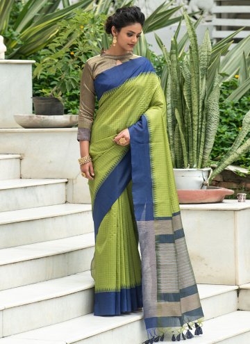 Green and Navy Blue color Checks Silk Classic Designer Saree