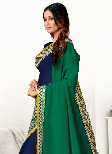 Green and Navy Blue color Embroidered Georgette Classic Designer Saree