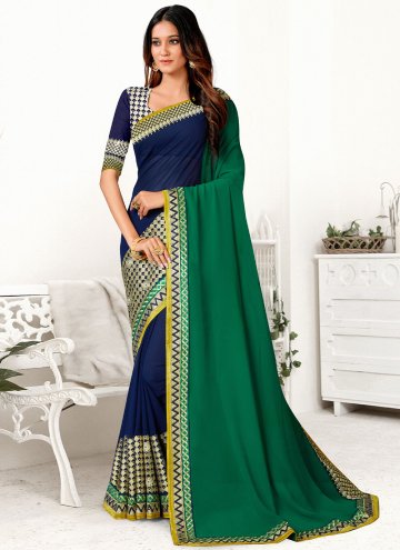Green and Navy Blue color Embroidered Georgette Cl