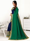 Green and Navy Blue color Patch Border Work Georgette Trendy Saree - 2