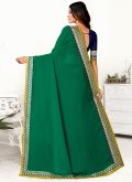 Green and Navy Blue color Patch Border Work Georgette Trendy Saree - 3