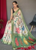 Green and Off White Classic Designer Saree in Chanderi with Digital Print - 2