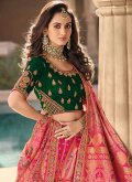 Green and Pink A Line Lehenga Choli in Banarasi with Embroidered - 1