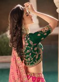 Green and Pink A Line Lehenga Choli in Banarasi with Embroidered - 3