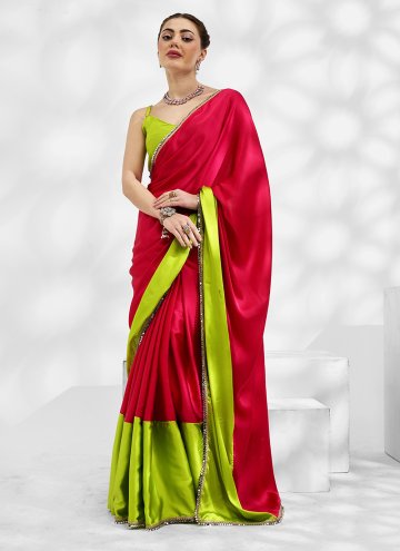 Green and Pink color Silk Trendy Saree with Lace