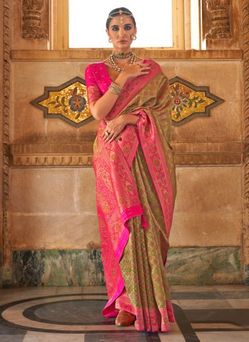 Green and Pink color Woven Banarasi Trendy Saree