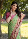 Green and Pink Organza Woven Classic Designer Saree for Mehndi - 1